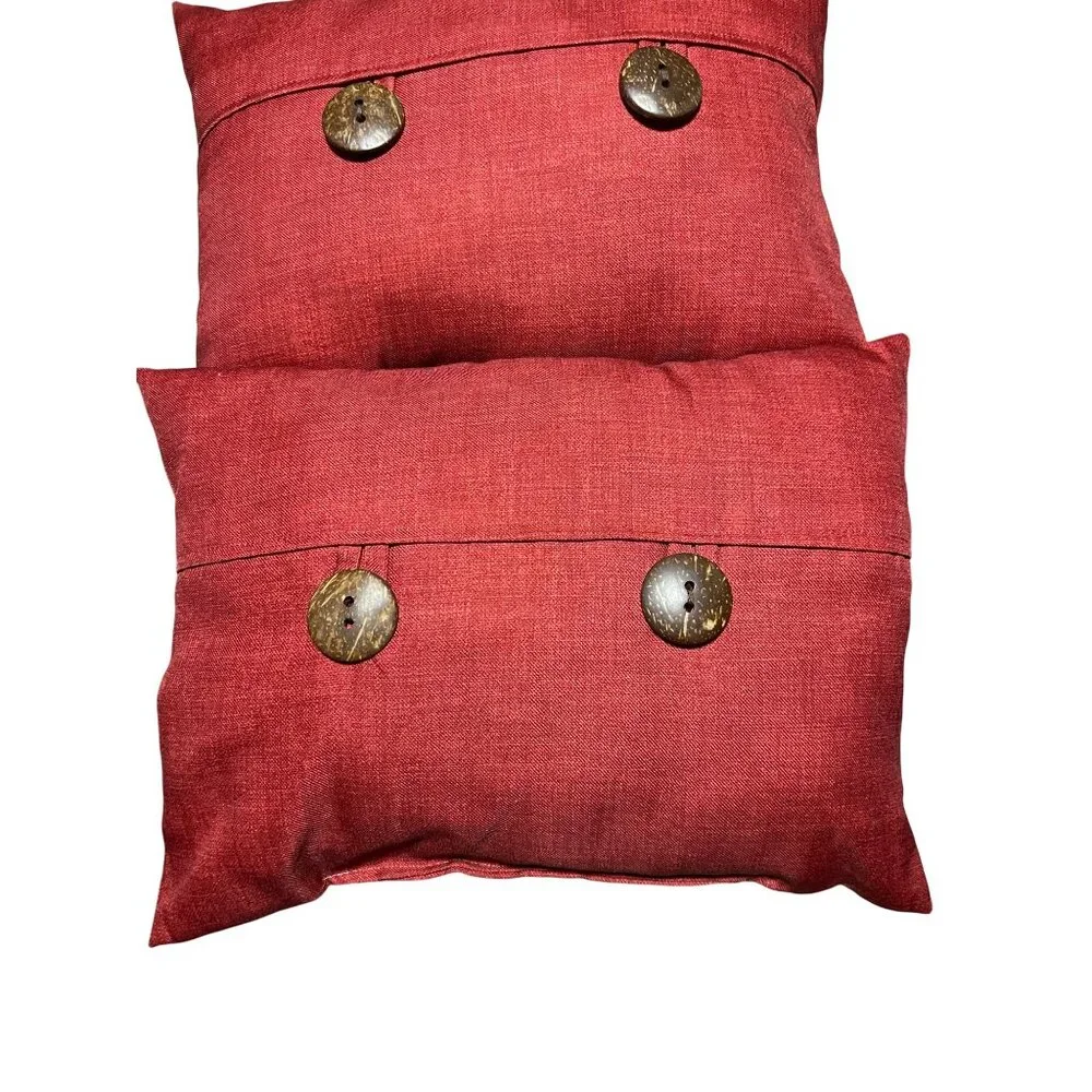 Red Throw Pillow Set Button Accents 17x11 Inches Decorative Modern Rustic Style